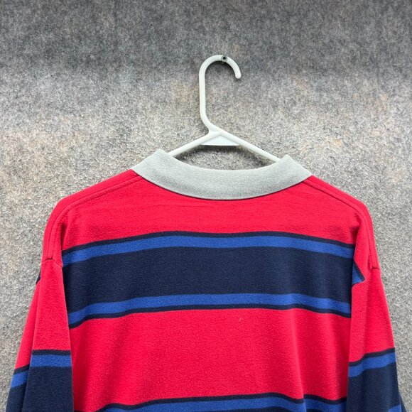 Vintage Polo Ralph Lauren Shirt Men XL Red Blue Striped Cotton Rugby Crest Golf - Picture 9 of 10